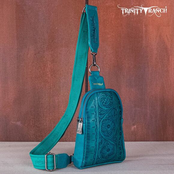 Montana West Floral Tooled Collection Sling Bag - Turquoise *NEW in Package* - Picture 4 of 6